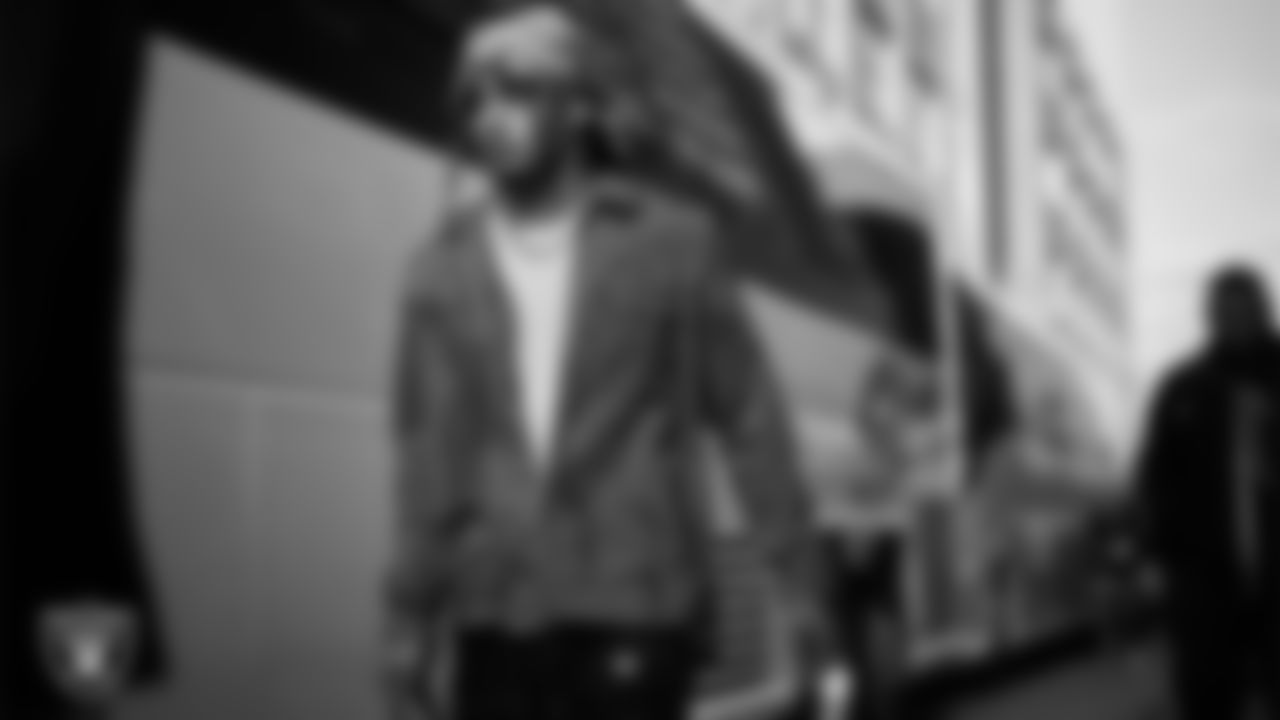 Las Vegas Raiders safety Tre'von Moehrig (25) arrives to the regular season away game against the Detroit Lions at Ford Field.