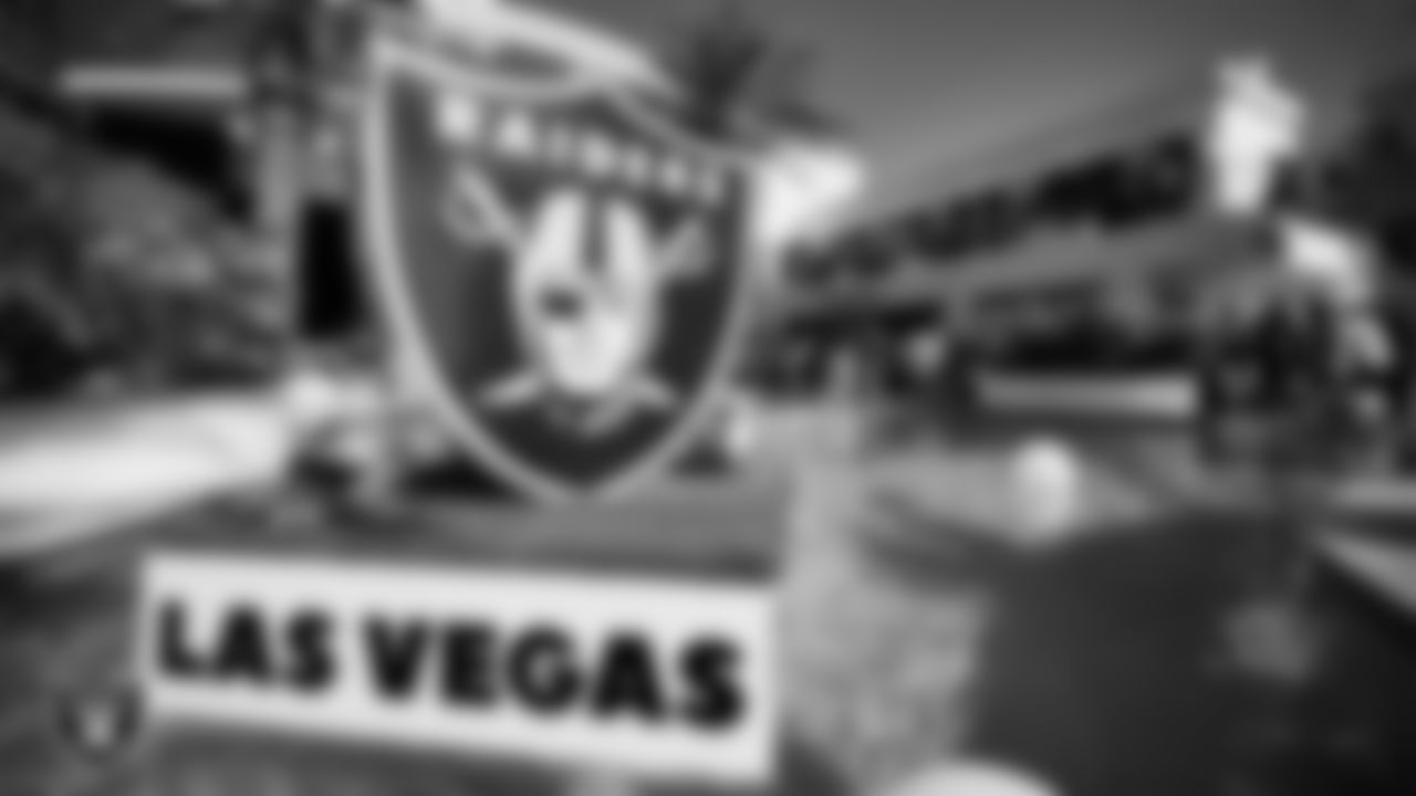 Las Vegas Raiders signage during the Raiders' draft party.
