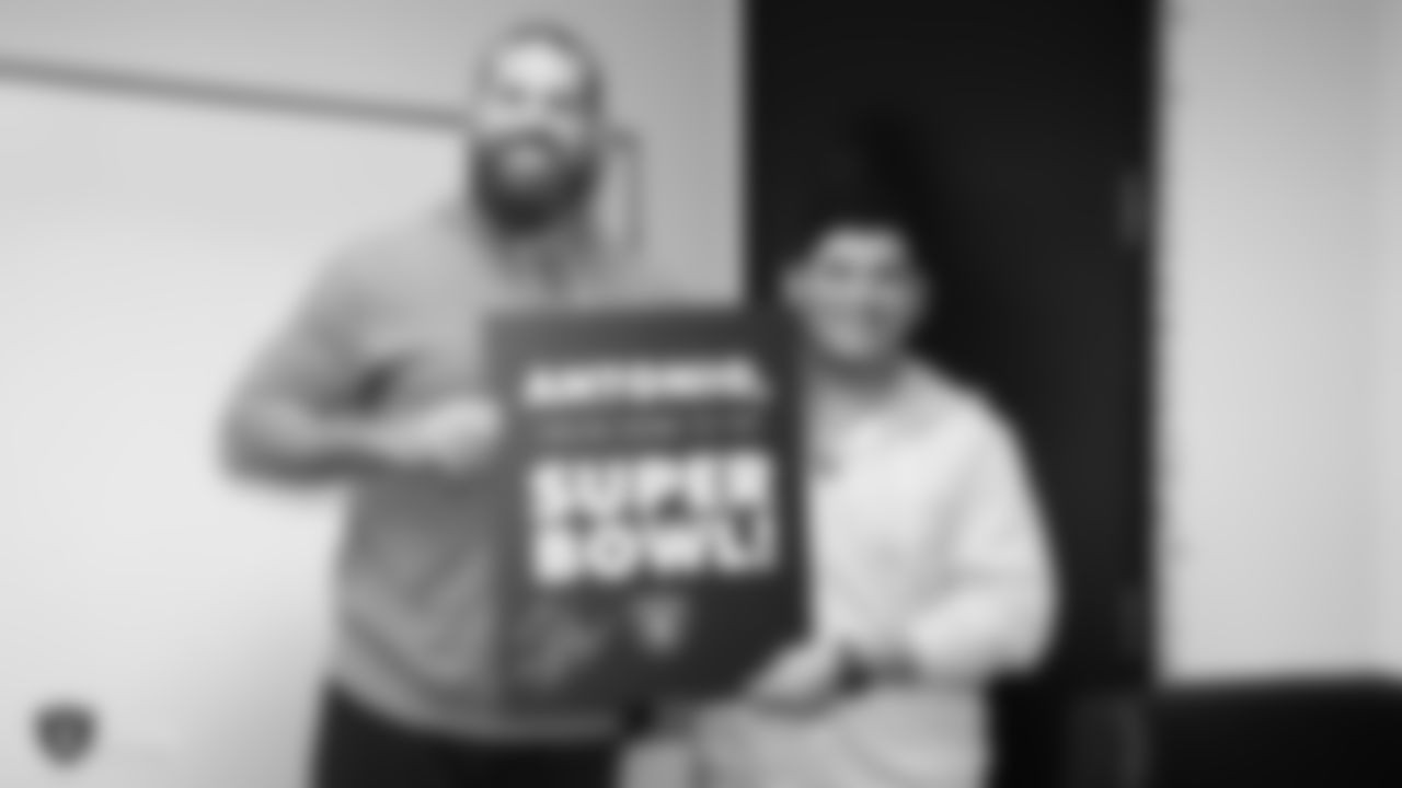 UCSF Benioff Oakland patient Antonio and his family attend Raiders walk through for a chance to meet the team before tight end Lee Smith helps with a surprise reveal with two Super Bowl 53 tickets in Atlanta, Georgia for Antonio and his dad, Thursday, December 27, 2018, in Alameda, California.