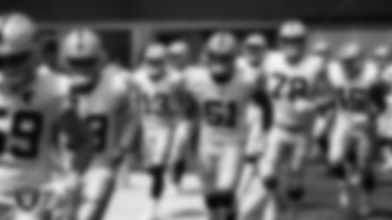 Las Vegas Raiders defensive end Malcolm Koonce (51) enters the field before the regular season away game against the Los Angeles Chargers at SoFi Stadium.