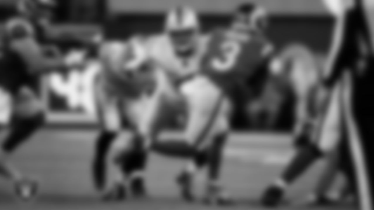 Las Vegas Raiders defensive lineman Jerry Tillery (90) makes a tackle during the regular season away game against the Los Angeles Rams at SoFi Stadium.