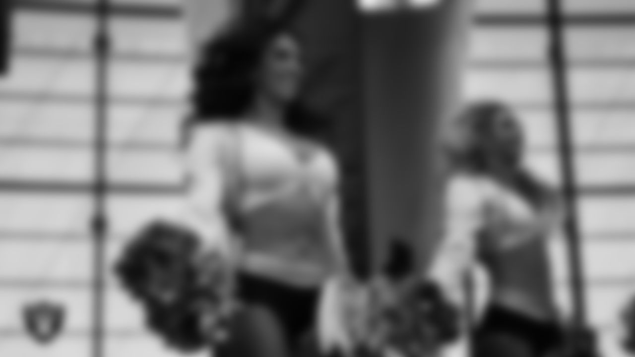 Raiderette Kristina performs during halftime at the regular season home game against the Arizona Cardinals at Allegiant Stadium.