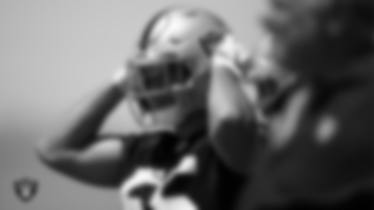 Las Vegas Raiders linebacker Tanner Muse (55) at an Organized Team Activity (OTA).
