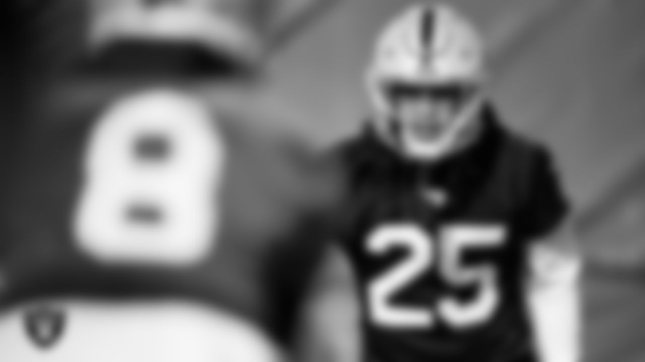Las Vegas Raiders safety Tre'von Moehrig (25) during practice at Intermountain Healthcare Performance Center.