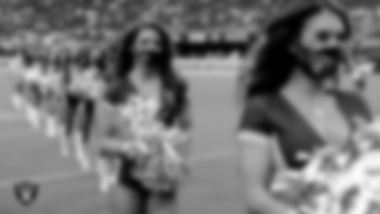 Raiderette Stephanie on the field for practice at 2021 Training Camp.