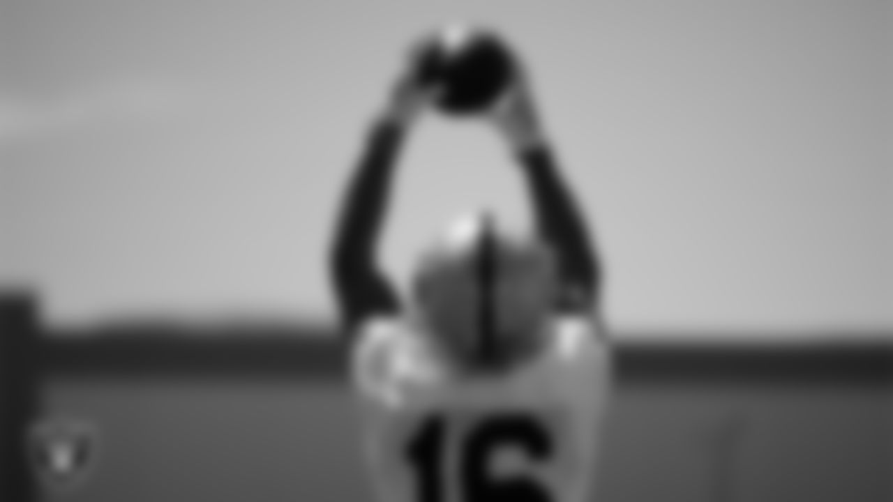 Las Vegas Raiders wide receiver Dillon Stoner (16) at an Organized Team Activity (OTA).
