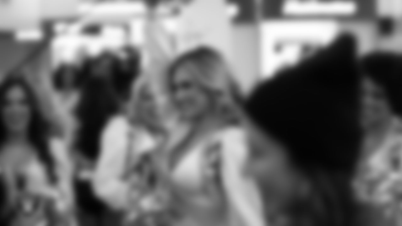 Raiderette Taylor is named Raiderette of the Game in the locker room before the regular season home game against the Indianapolis Colts at Allegiant Stadium.
