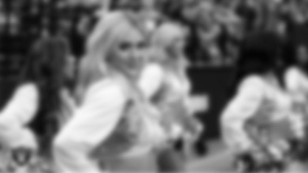 Raiderette Simone on the sidelines during the regular season home game against the Houston Texans at Allegiant Stadium.