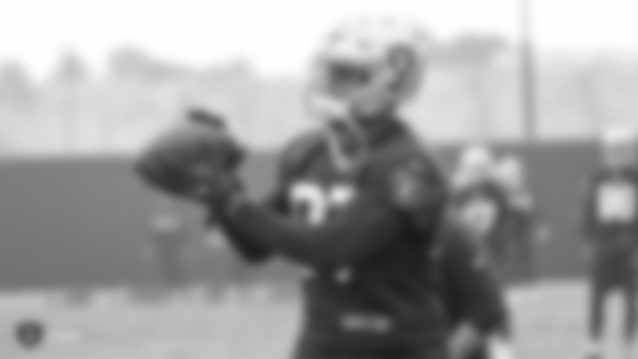 Oakland Raiders tight end Jared Cook (87) on the field for practice at the Oakland Raiders Practice Facility, Friday, December 21, 2018, in Alameda, California.