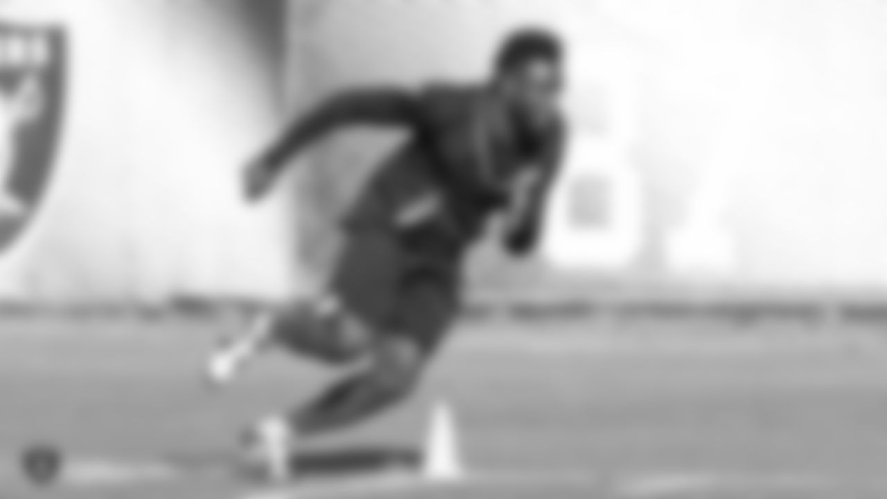 Raiders safety Karl Joseph at a workout during phase one of the offseason program at the Raiders Practice Facility in Alameda, Calif.