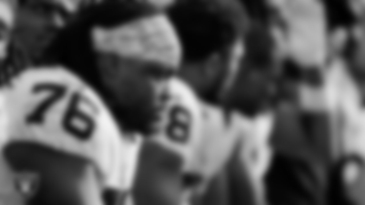 Las Vegas Raiders guard John Simpson (76) on the bench during the regular season away game against the Jacksonville Jaguars at TIAA Bank Field.