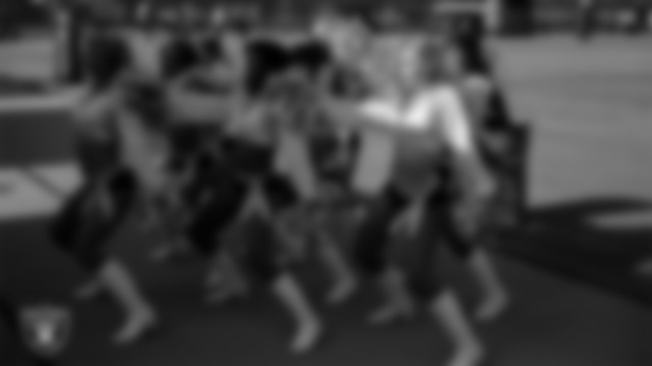 The Raiderettes perform before practice at 2023 Training Camp at Intermountain Health Performance Center.