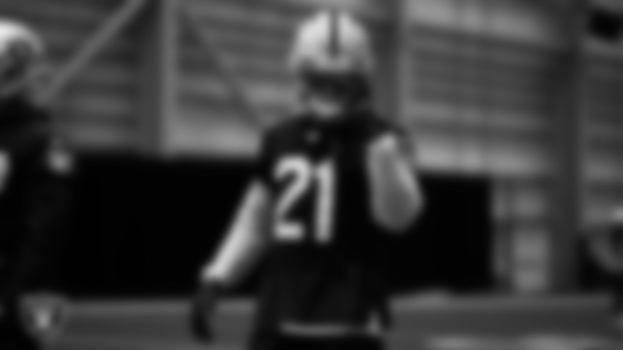 Las Vegas Raiders cornerback Amik Robertson (21) during practice at Intermountain Health Performance Center.
