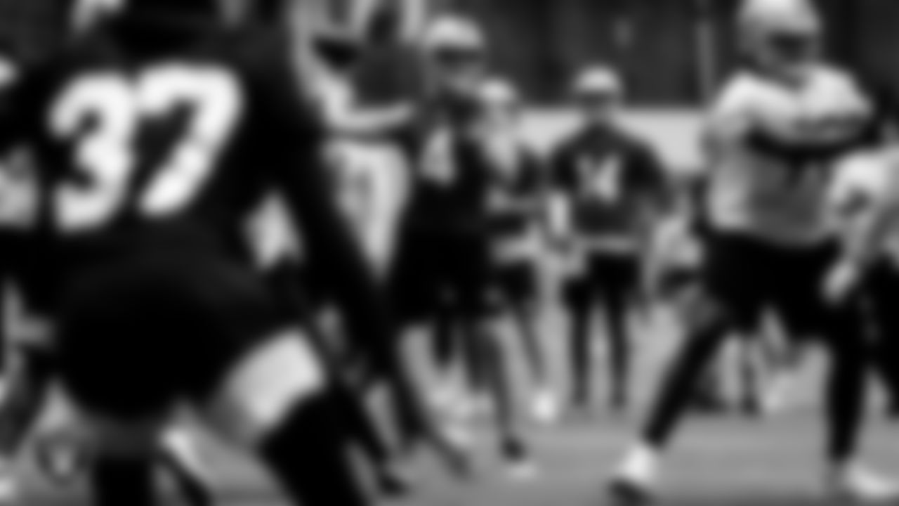 Las Vegas Raiders quarterback Derek Carr (4) during practice.