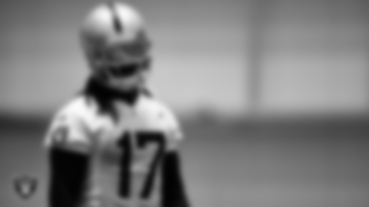 Las Vegas Raiders wide receiver Davante Adams (17) on the field for practice at 2023 Training Camp at Intermountain Health Performance Center.