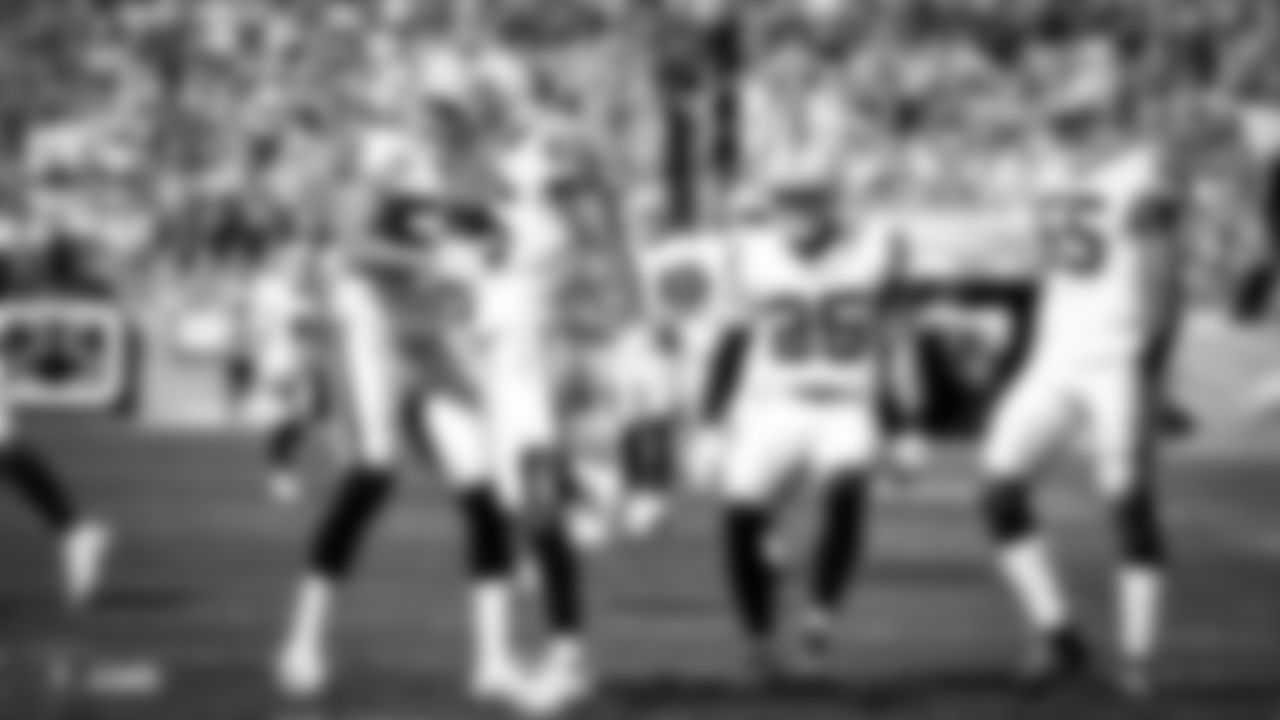 Raiders linebacker Kyle Wilber (58), cornerback Dominique Rodgers-Cromartie (45), safety Erik Harris (25), and linebacker Marquel Lee (55) during the Oakland Raiders regular season game against the Broncos in Week 2 at Broncos Stadium at Mile High, Sunday, September 16, 2018, in Denver, Colorado.