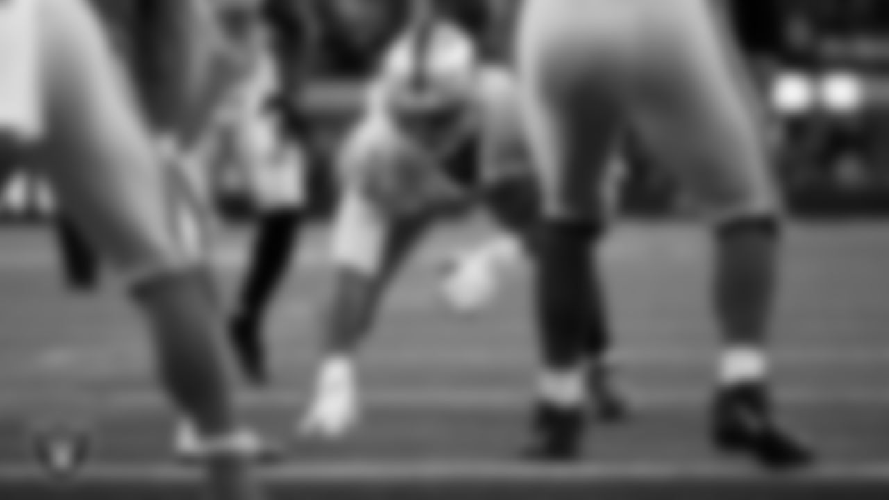 Las Vegas Raiders defensive lineman Jerry Tillery (90) lines up before the snap during the regular season away game against the Los Angeles Rams at SoFi Stadium.