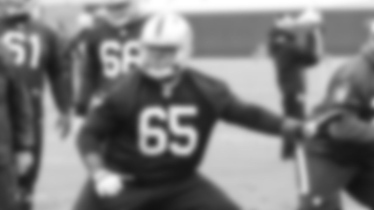 Oakland Raider guard Chaz Green (65) on the field for practice at the Oakland Raiders Practice Facility, Wednesday, December 5, 2018, in Alameda, California.