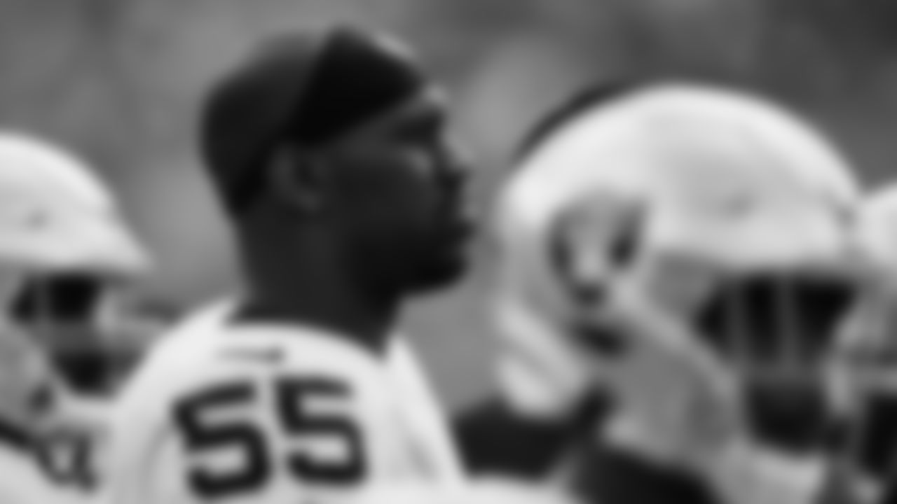 Las Vegas Raiders defensive end Chandler Jones (55) on the sidelines during the regular season away game against the Tennessee Titans at Nissan Stadium.