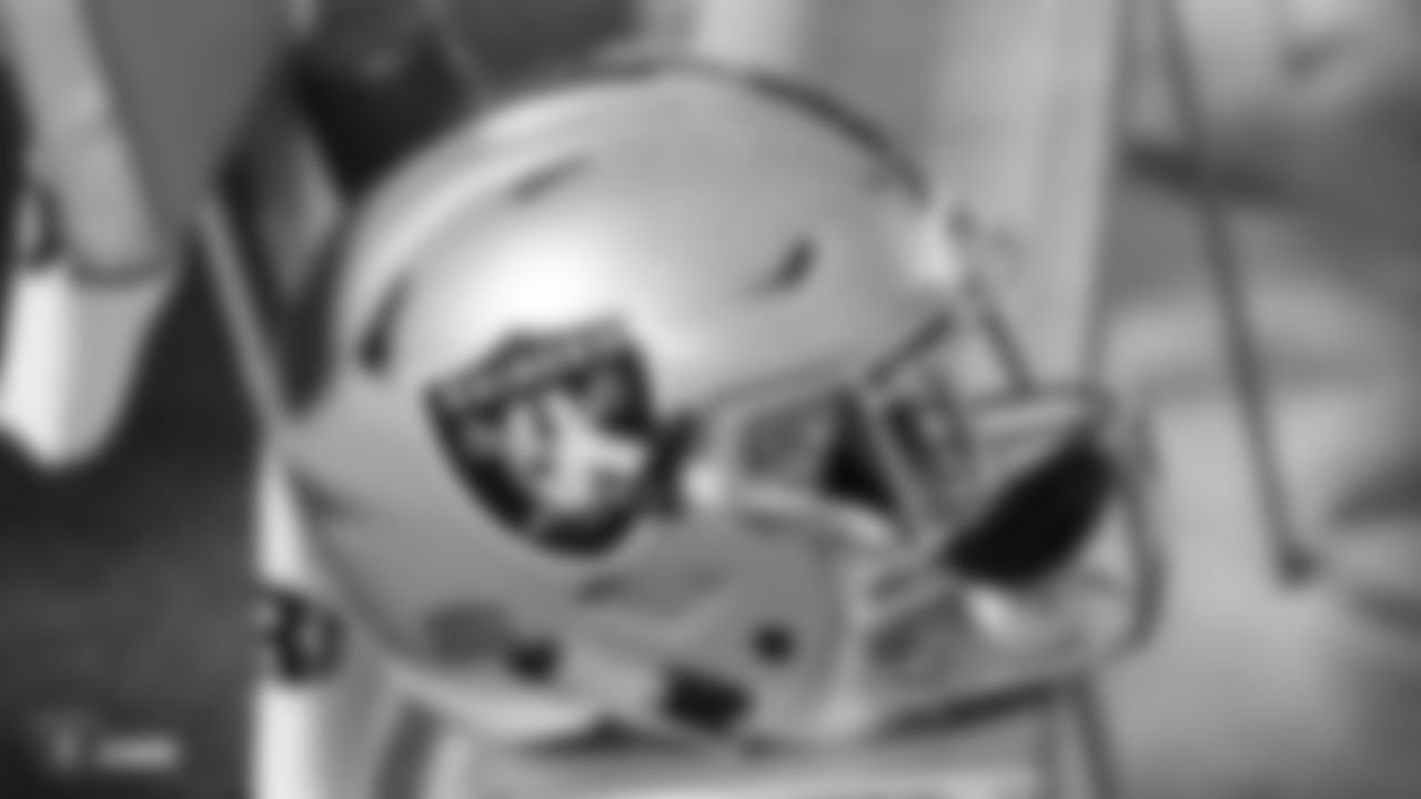 An Oakland Raiders helmet at The Oakland Raiders preseason game against the Detroit Lions at Oakland-Alameda County Coliseum, Friday, August 10, 2018, in Oakland, California. The Oakland Raiders won 16-10.