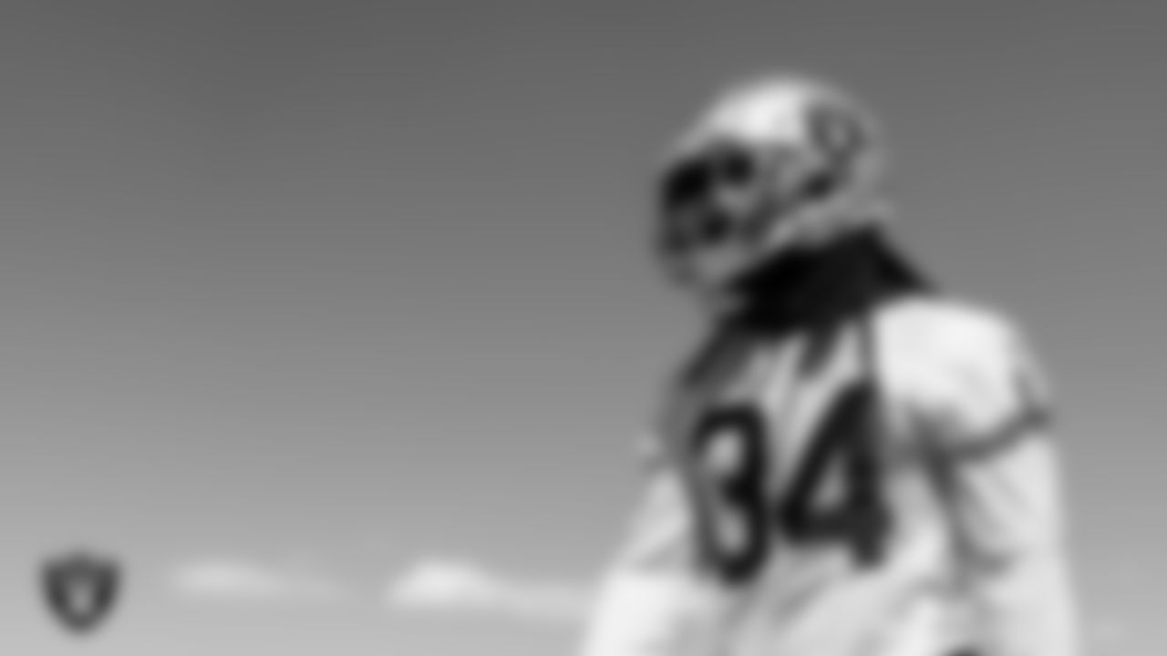 Las Vegas Raiders running back Brandon Bolden (34) on the field for practice at 2022 Training Camp at Intermountain Healthcare Performance Center.