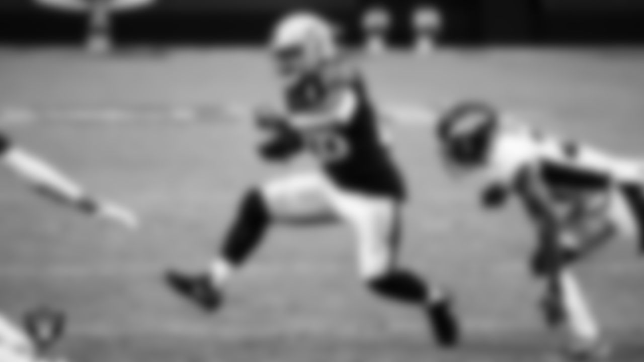 Las Vegas Raiders running back Josh Jacobs (28) rushes during the regular season home game against the Denver Broncos.