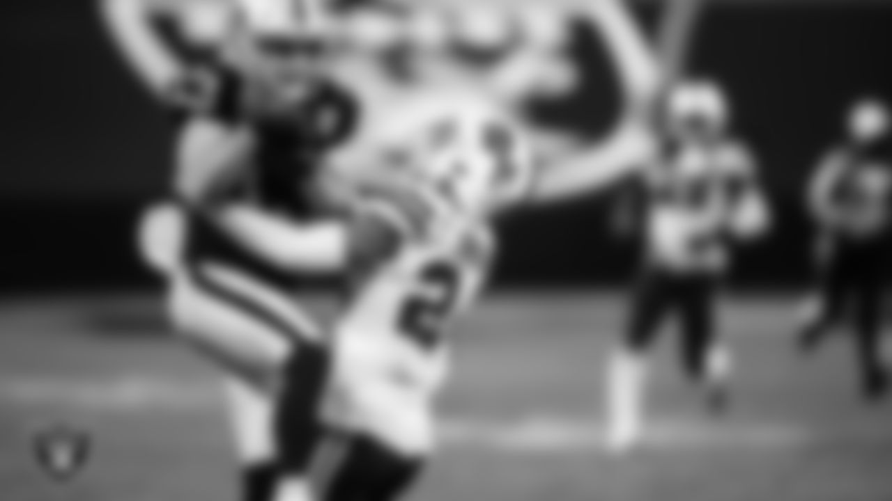 Las Vegas Raiders wide receiver Hunter Renfrow (13) makes a catch during the regular season home game against the Buffalo Bills at Allegiant Stadium, Sunday, October 4, 2020, in Las Vegas, Nev.