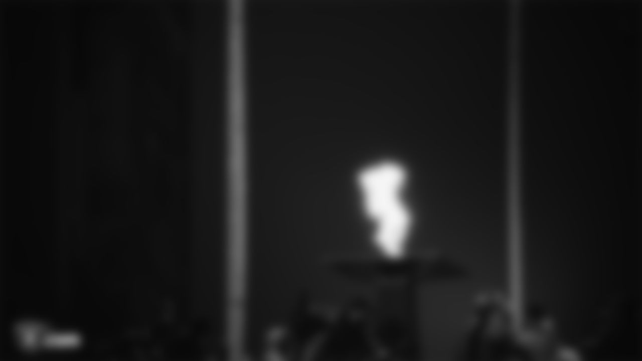 Oakland Raiders running back Marshawn Lynch lights the Al Davis torch before the Oakland Raiders regular season game against the Denver Broncos at Oakland-Alameda County Coliseum, Monday, December 24, 2018, in Oakland, California. The Oakland Raiders won 24-17.