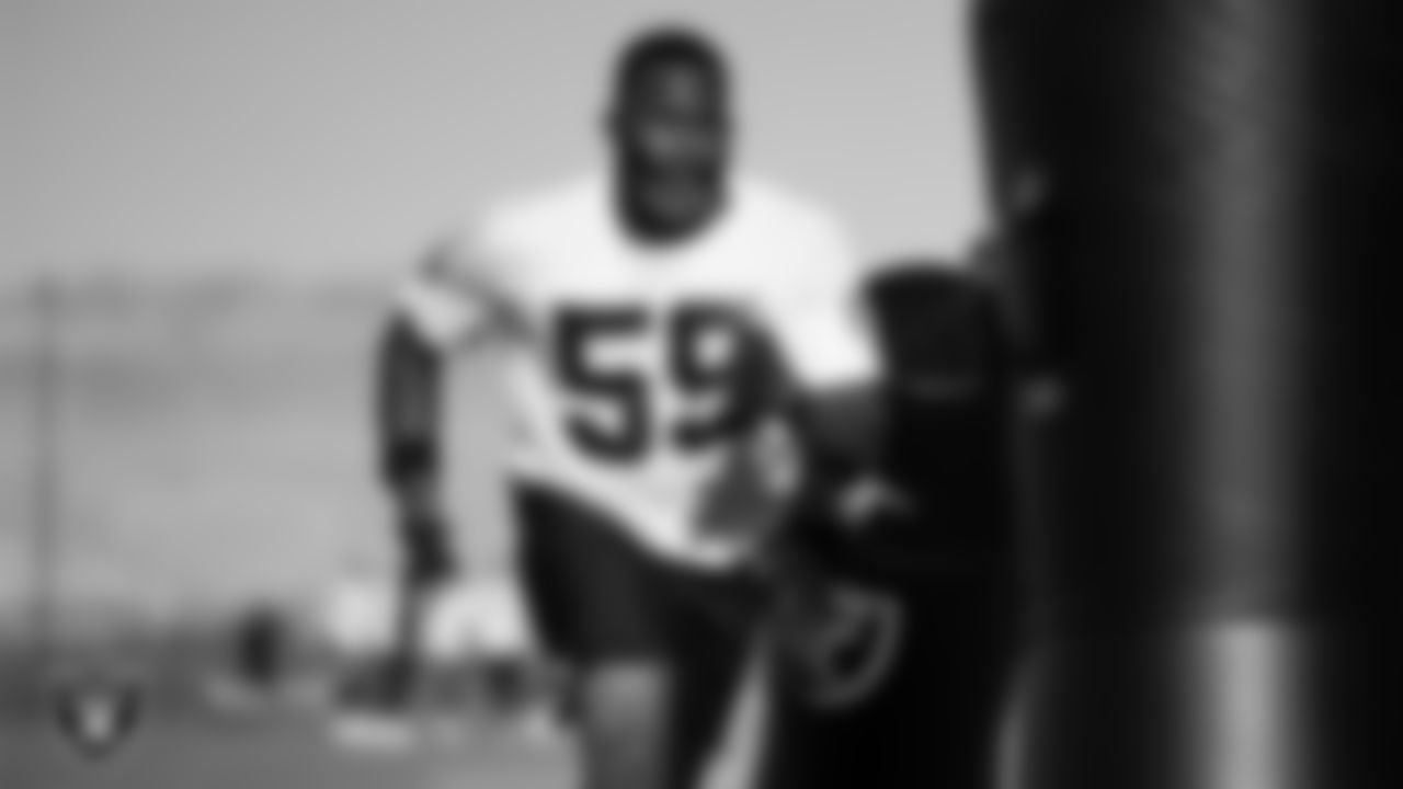 Las Vegas Raiders defensive end Nick Usher (59) on the field for a walk through at 2020 Training Camp.