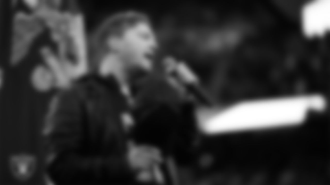 Singer and songwriter Gavin Degraw performs the national anthem before the Las Vegas Raiders' regular season home game against the Kansas City Chiefs at Allegiant Stadium.