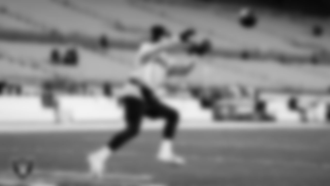 Las Vegas Raiders wide receiver Hunter Renfrow (13) warming up before the regular season away game against the Pittsburgh Steelers at Acrisure Stadium.
