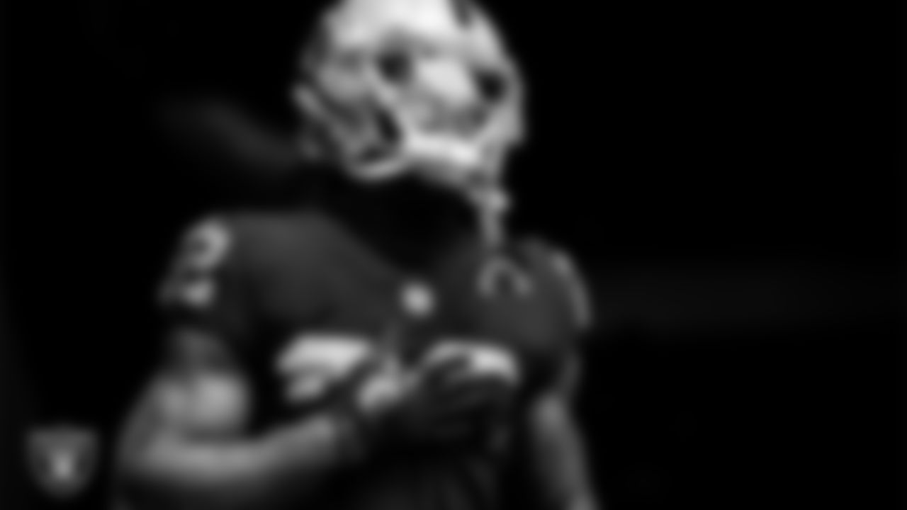 Las Vegas Raiders running back Ameer Abdullah (22) walks down the tunnel before the regular season home game against the New England Patriots at Allegiant Stadium.