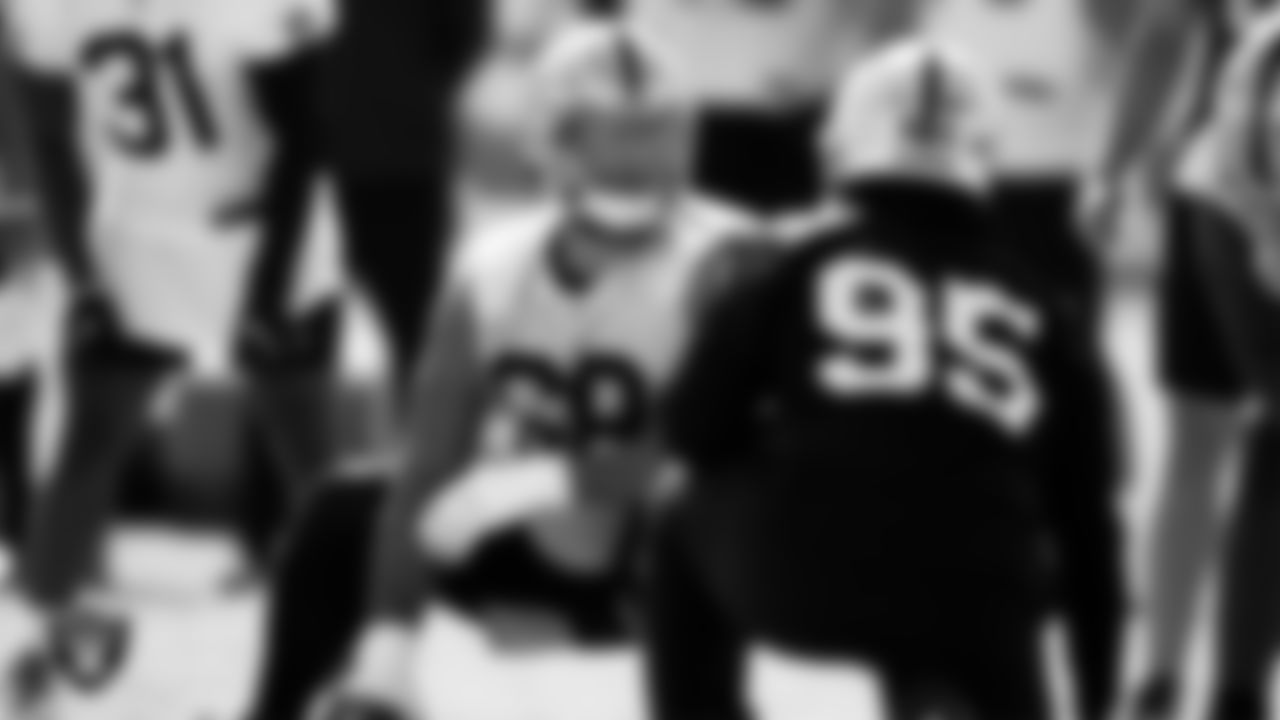 Las Vegas Raiders center Andre James (68) during practice at Intermountain Healthcare Performance Center.