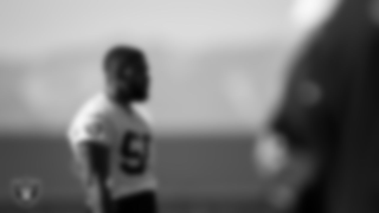 Las Vegas Raiders defensive end Gerri Green (56) during practice at Intermountain Healthcare Performance Center.