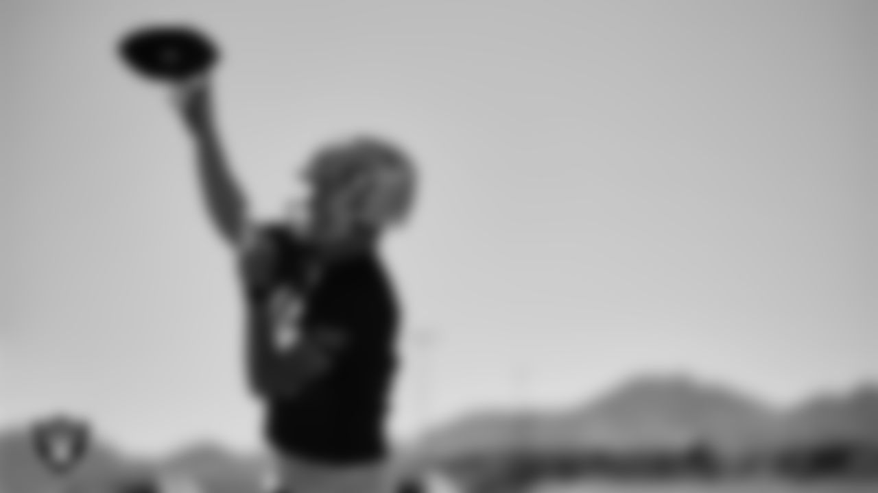 Las Vegas Raiders quarterback Chase Garbers (15) at an Organized Team Activity (OTA).