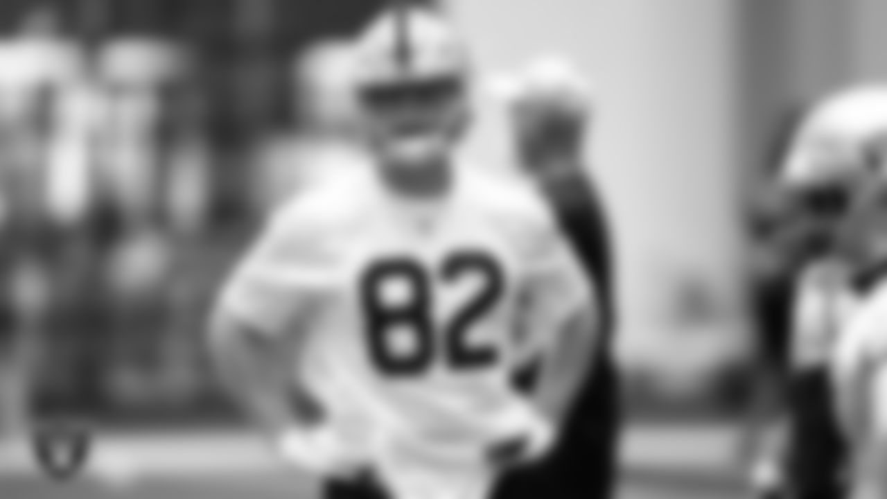 Las Vegas Raiders tight end Nick Bowers (82) at day one of 2021 Rookie Minicamp.