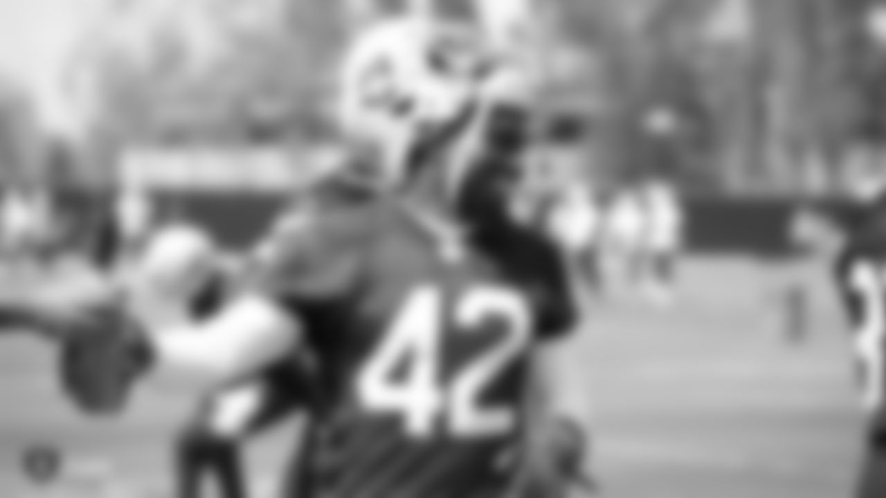 Raiders safety Karl Joseph (42) at an Organized Team Activity (OTA) at the Raiders Practice Facility in Alameda, Calif.