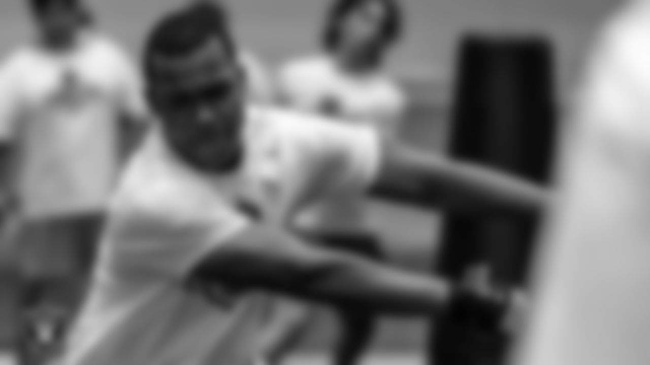 An athlete participates in drills during the ELITE Academy at the Las Vegas Raiders Headquarters.