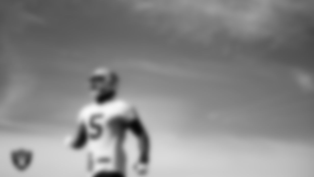 Las Vegas Raiders linebacker Divine Deablo (5) during practice at Intermountain Healthcare Performance Center.