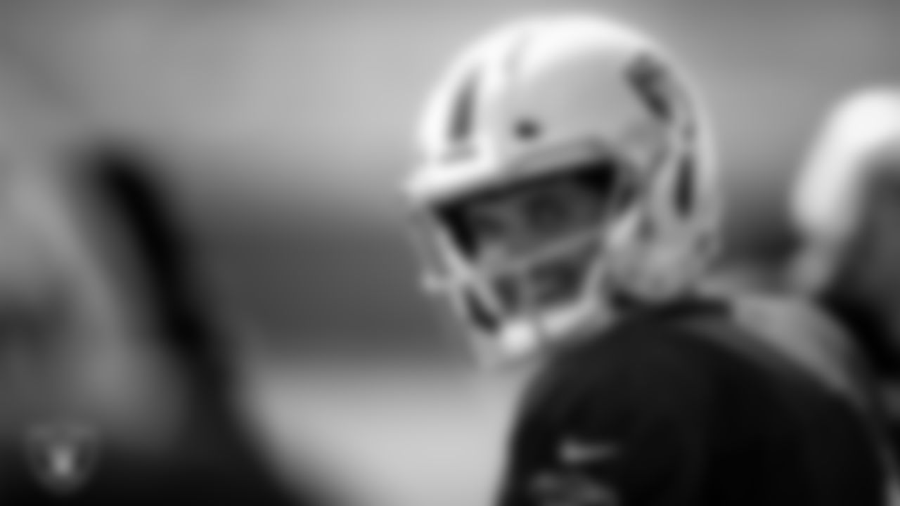 Las Vegas Raiders quarterback Derek Carr (4) during practice.