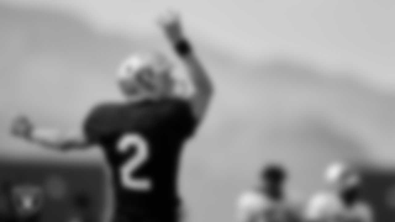 Las Vegas Raiders kicker Daniel Carlson (2) during practice at Intermountain Healthcare Performance Center.