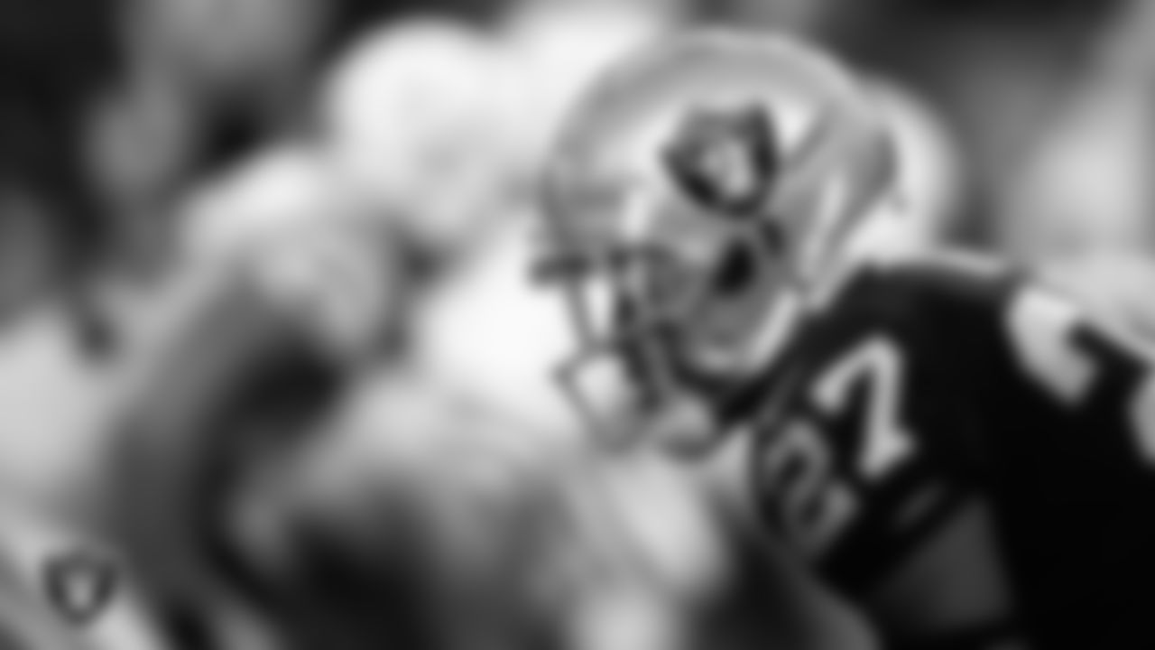 Las Vegas Raiders cornerback Sam Webb (27) lines up before the snap during the regular season home game against the Indianapolis Colts at Allegiant Stadium.