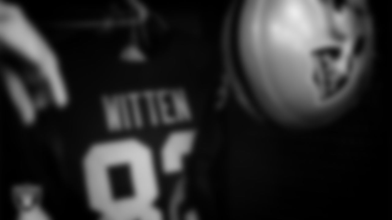 Las Vegas Raiders tight end Jason Witten's (82) jersey hangs in the locker room prior to the Raiders arrival for their regular season away game against the Carolina Panthers.