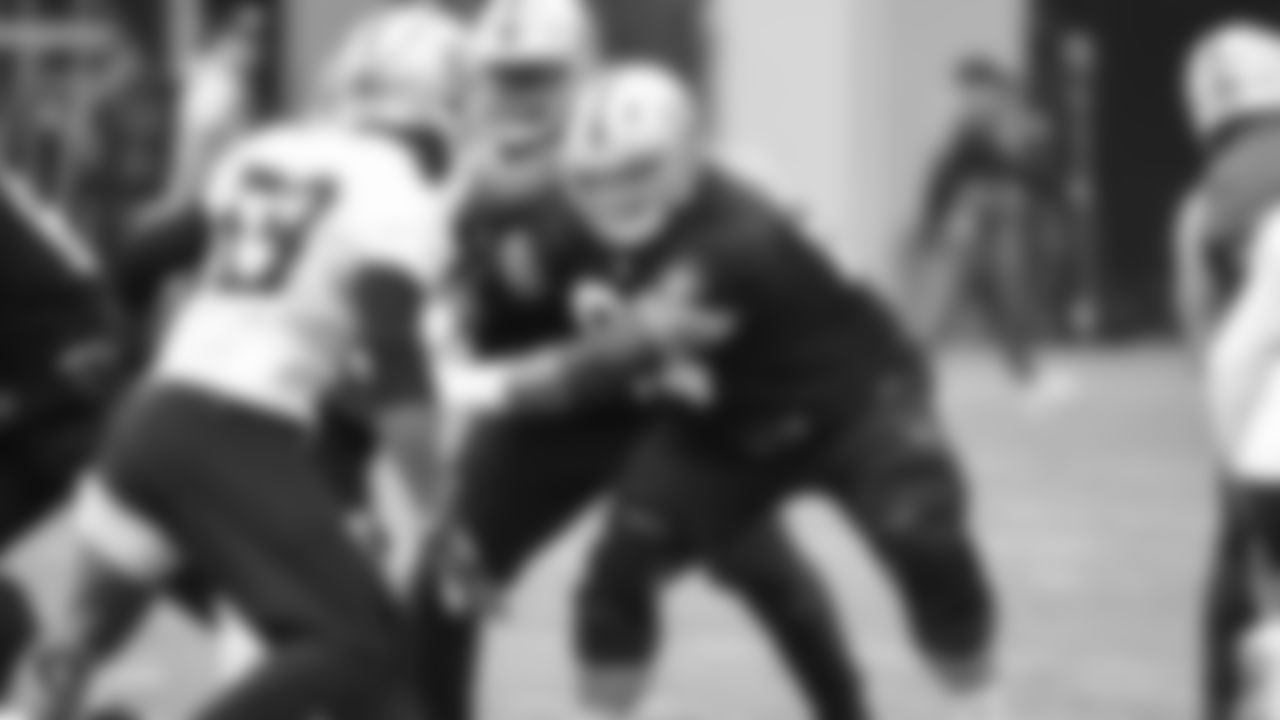 Raiders guard Richie Incognito (64) on the field for a preseason practice.