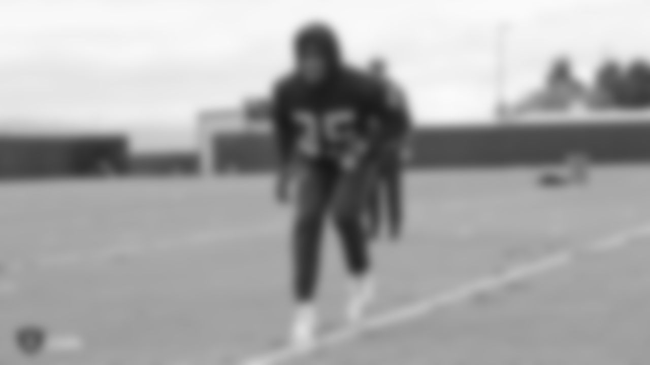 Raiders safety Curtis Riley (35) at a workout during phase two of the offseason program at the Raiders Practice Facility in Alameda, Calif.