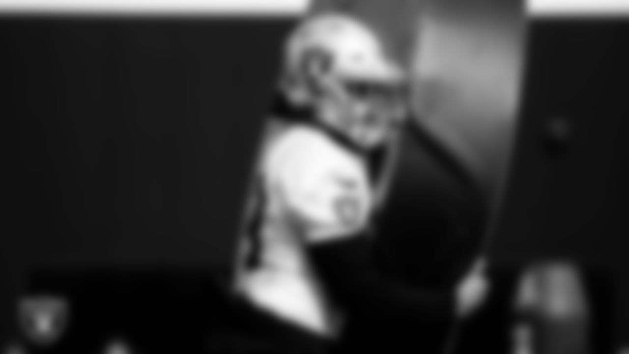 Las Vegas Raiders linebacker Kyle Wilber (58) during practice.