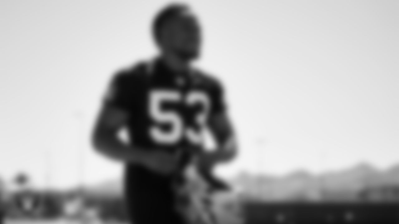 Las Vegas Raiders linebacker Kenny Young (53) at an Organized Team Activity (OTA).
