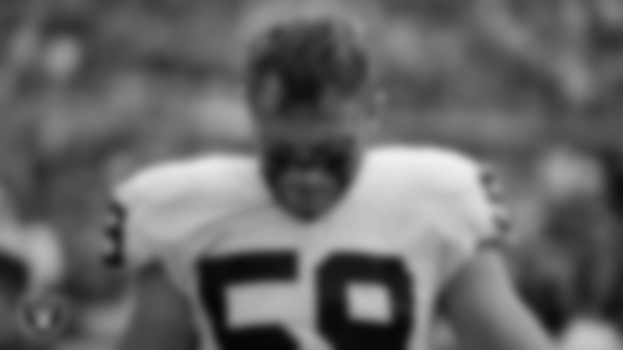 Las Vegas Raiders linebacker Luke Masterson (59) during the national anthem before the regular season away game against the Jacksonville Jaguars at TIAA Bank Field.