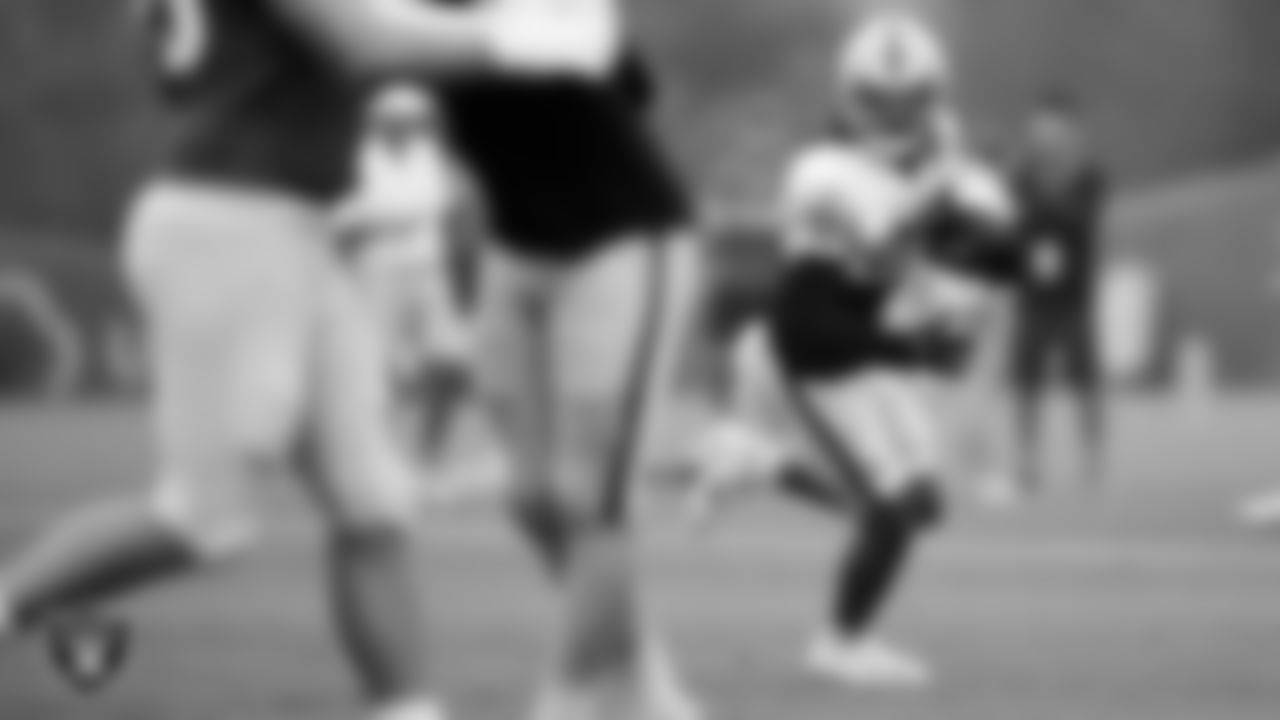Las Vegas Raiders safety Tre'von Moehrig (25) on the field for a joint practice with the Los Angeles Rams at 2021 Training Camp.