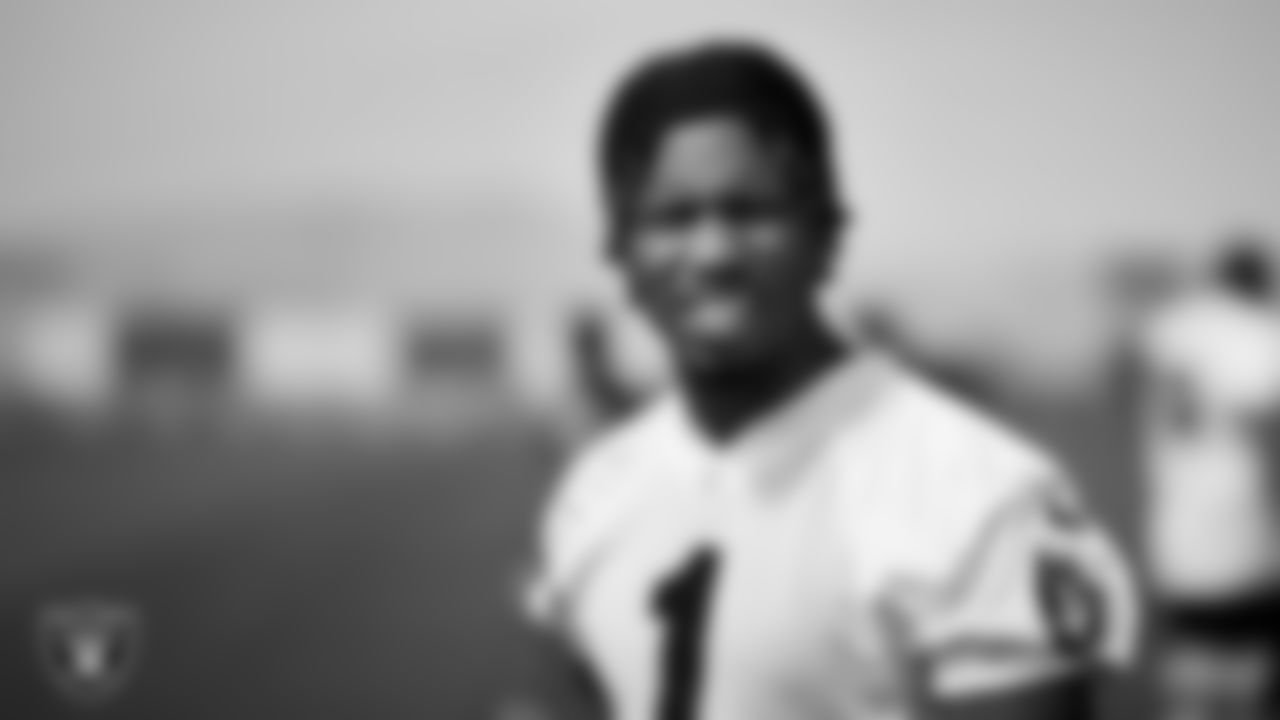Las Vegas Raiders wide receiver Tyron Johnson (1) during practice at Intermountain Healthcare Performance Center.
